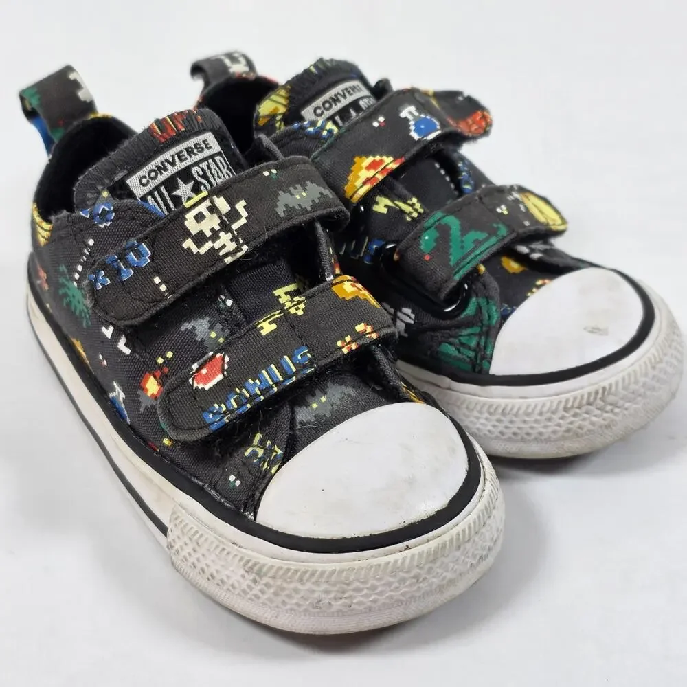 Converse All Star Low Sneakers Video Game Print Infant Toddler 5 Black Multi